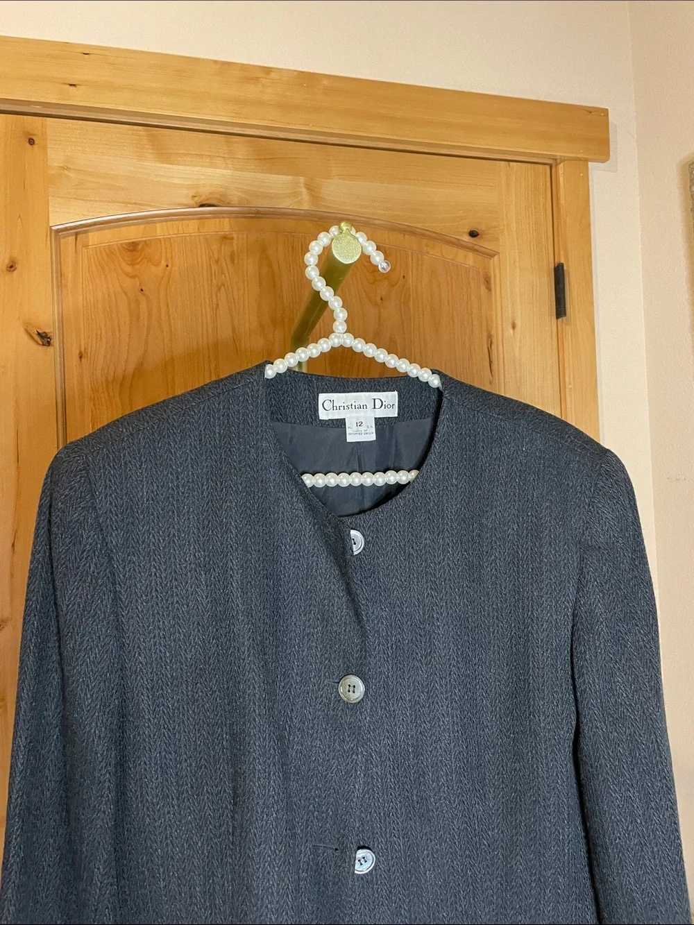 Vintage Christian Dior Women’s Dark Gray Collarless Blazer Size 12 (us size 8)
